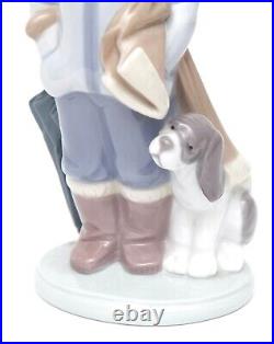 LLADRO Figurine Porcelain Winter Boy Scarf Umbrella Dog Ornament 1983