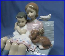 LLADRO Figurine Surrounded By Love #6446 MIB Boy/Girl on a Bench with Dog