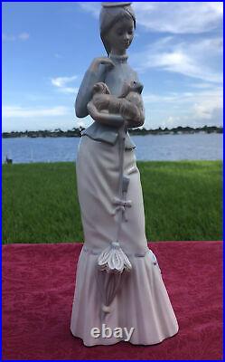 LLADRO Figurine Tall Lady Holding Dog 15 Tall