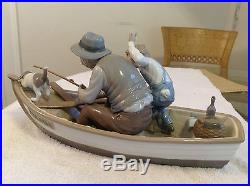LLADRO Fishing with Gramps, Boy & Dog Figurine w Wood Base # 5215Free US Ship