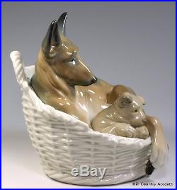 LLADRO GERMAN SHEPHERD with PUP #4731 MOM DOG With PUPPY IN BASKET $1,340 MINT