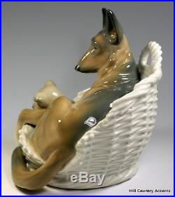 LLADRO GERMAN SHEPHERD with PUP #4731 MOM DOG With PUPPY IN BASKET $1,340 MINT