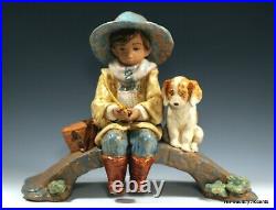 LLADRO GRES THE OLD FISHING HOLE # 12237 BOY FISHING With DOG $775V MINT