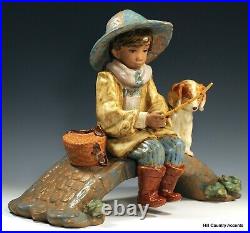 LLADRO GRES THE OLD FISHING HOLE # 12237 BOY FISHING With DOG $775V MINT