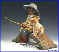 LLADRO GRES THE OLD FISHING HOLE # 12237 BOY FISHING With DOG $775V MINT