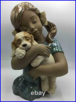 LLADRO Gres FIGURINE Gabriela 2355 BUST of GIRL Hugging PUPPY Dog 13.5 TALL