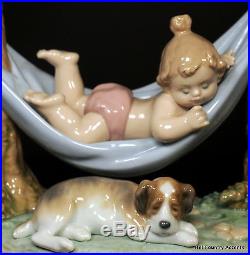 Lladro Little Napmates #6853 -dog Baby In Hammock Puppy $600 Value Mib