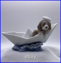 LLADRO LITTLE STOWAWAY PUPPY DOG FIGURINE #6642 IN BOX MINT 2000 6.75 x 4in