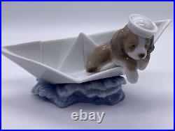 LLADRO LITTLE STOWAWAY PUPPY DOG FIGURINE #6642 IN BOX MINT 2000 6.75 x 4in