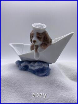 LLADRO LITTLE STOWAWAY PUPPY DOG FIGURINE #6642 IN BOX MINT 2000 6.75 x 4in