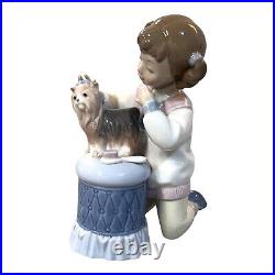 LLADRO MY PRETTY PUPPY #6635 Girl Grooming Yorkshire Terrier MINT 6635 Dog VTG