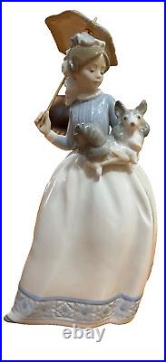 LLADRO NAO DAISA 1985 GIRL WITH HER DOG AND PARASOL UMBRELLA Mint Condition