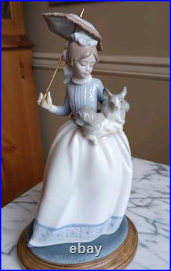 LLADRO NAO DAISA 1985 YOUNG GIRL With HER DOG AND PARASOL UMBRELLA with figurinebase