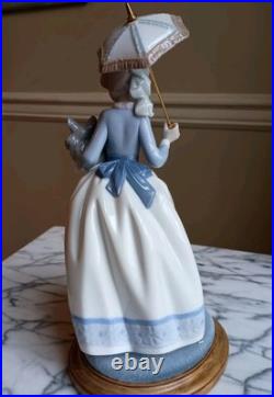 LLADRO NAO DAISA 1985 YOUNG GIRL With HER DOG AND PARASOL UMBRELLA with figurinebase