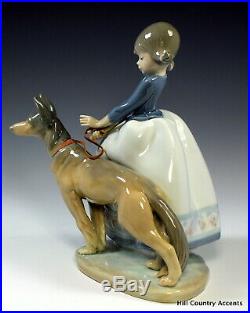 LLADRO NOT SO FAST #1533 YOUNG GIRL With GERMAN SHEPHERD DOG ON LEASH MIB