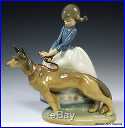 LLADRO NOT SO FAST #1533 YOUNG GIRL With GERMAN SHEPHERD DOG ON LEASH MIB