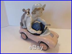 LLADRO OUT FOR A SPIN 5770 Retired Figure Porcelain Figurine Pink Car Boy & Dog