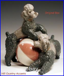 LLADRO PLAYING POODLES #1258 TWO DOGS with BALL FREE SHIPPING $845 MIB