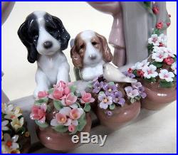 Lladro Please Come Home Model #6502 Dogs In Flower Window Porcelain Figurine