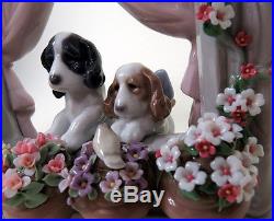 Lladro Please Come Home Model #6502 Dogs In Flower Window Porcelain Figurine