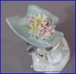 LLADRO PORCELAIN FIGURINE 6400 DAYDREAMS Girl with Dog Schnauzer & Flower Hat