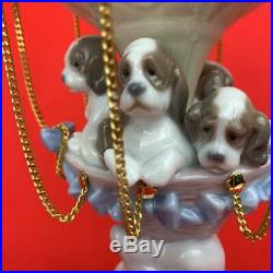 LLADRO Porcelain Figurine Puppies in Hot Air Balloon 4 Dogs 23 x 10cm Cute gift