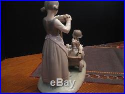 Lladro Rare Girl With Wagon With Doll & Dog Sitting Inside