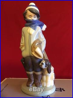 Lladro Retired Figurine #5220 Winter Boy With Puppy Dog