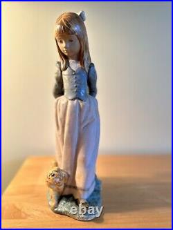 LLADRO ROSITA #2085 Figurine GRES Girl With Dog And Rose RARE Retired Excellent