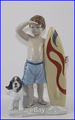 LLADRO SURF'S UP #8110 FIGURINE BOY WithSURFBOARD AND DOG MINT WITH BOX