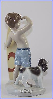 LLADRO SURF'S UP #8110 FIGURINE BOY WithSURFBOARD AND DOG MINT WITH BOX