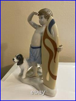 LLADRO SURF'S UP BOY FIGURINE #8110 BRAND NIB BEACH SURF BOARD DOG Free Shipping