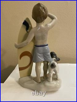 LLADRO SURF'S UP BOY FIGURINE #8110 BRAND NIB BEACH SURF BOARD DOG Free Shipping