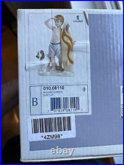 LLADRO SURF'S UP BOY FIGURINE #8110 BRAND NIB BEACH SURF BOARD DOG Free Shipping