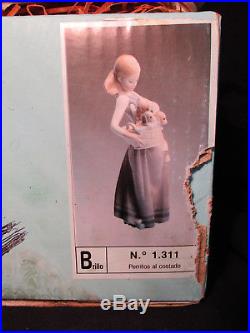 LLADRO Society Figurine #1311 Girl with Puppies/ Dogs on Hip RETIRED in Box