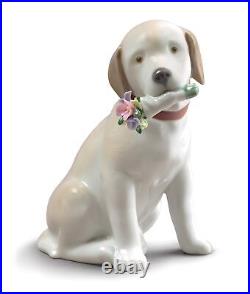 LLADRÓ This Bouquet is for You Dog Figurine. Porcelain Dog Figure