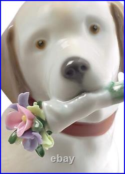 LLADRÓ This Bouquet is for You Dog Figurine. Porcelain Dog Figure