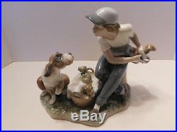 LLADRO This One's Mine Porcelain Boy With Dog And Puppies Figurine 5376 MINT