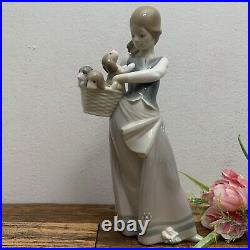 LLadro Girl Holding Puppies in Basket Little Dogs on Hip No. 1311