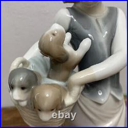 LLadro Girl Holding Puppies in Basket Little Dogs on Hip No. 1311