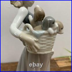 LLadro Girl Holding Puppies in Basket Little Dogs on Hip No. 1311