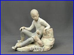 Large Lladro Boy with Puppy Dog on Large Rock 10X10