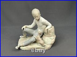 Large Lladro Boy with Puppy Dog on Large Rock 10X10