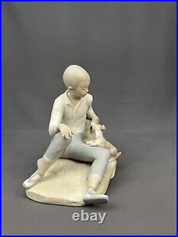 Large Lladro Boy with Puppy Dog on Large Rock 10X10