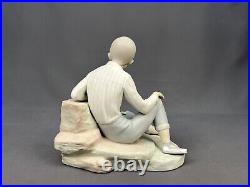 Large Lladro Boy with Puppy Dog on Large Rock 10X10