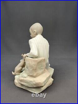 Large Lladro Boy with Puppy Dog on Large Rock 10X10