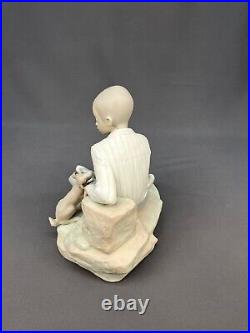 Large Lladro Boy with Puppy Dog on Large Rock 10X10