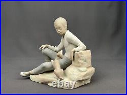 Large Lladro Boy with Puppy Dog on Large Rock 10X10