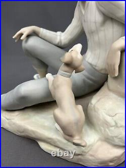 Large Lladro Boy with Puppy Dog on Large Rock 10X10