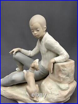 Large Lladro Boy with Puppy Dog on Large Rock 10X10